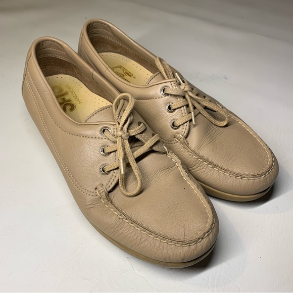 SAS Siesta Tan Beige Lace Up Moc Toe Flats Loafers Women’s Size 9.5 N - Picture 2 of 15